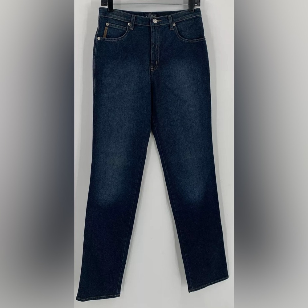 Armani Jeans Womens Navy Cotton Mid Rise Italy Straight Leg Denim Jeans Size 30